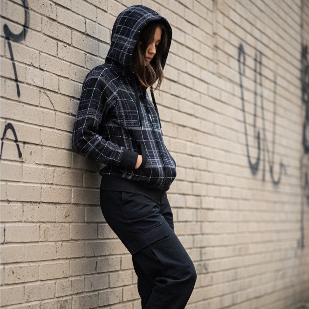 Streetwear Society Black Plaid Bomber Jacket Size Small